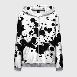 Толстовка 3D на молнии мужская Брызги черной краски, цвет: 3D-меланж