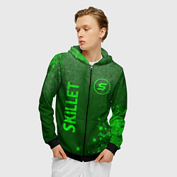 Толстовка 3D на молнии мужская Skillet - green gradient вертикально, цвет: 3D-черный — фото 2