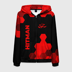 Толстовка 3D на молнии мужская Hitman - red gradient вертикально, цвет: 3D-черный