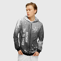 Толстовка 3D на молнии мужская Bring Me the Horizon - grey gradient вертикально, цвет: 3D-черный — фото 2