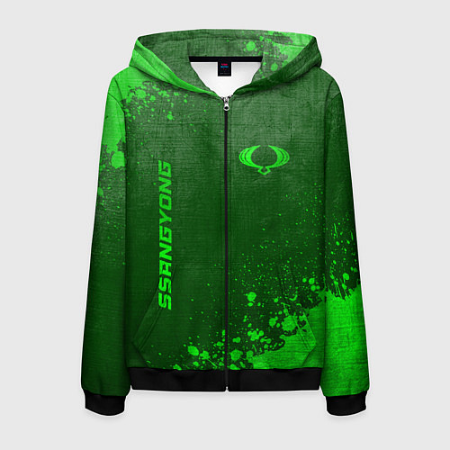 Мужская толстовка на молнии SsangYong - green gradient вертикально / 3D-Черный – фото 1