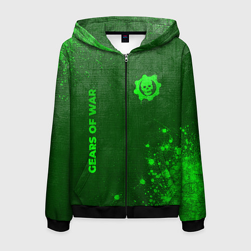 Мужская толстовка на молнии Gears of War - green gradient вертикально / 3D-Черный – фото 1