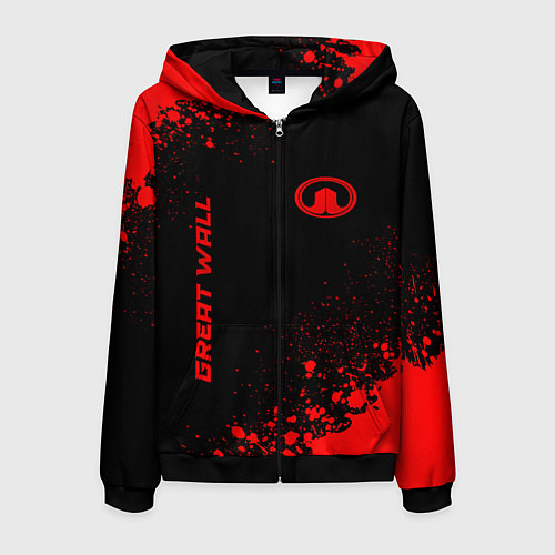 Мужская толстовка на молнии Great Wall - red gradient вертикально / 3D-Черный – фото 1