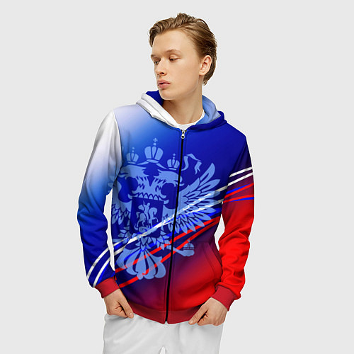 Мужская толстовка на молнии Герб России и градиент бело-сине-красный / 3D-Красный – фото 3