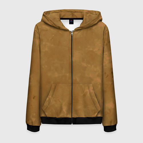 Мужская толстовка на молнии Светлый оливково-коричневый однотонный текстурный / 3D-Черный – фото 1