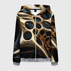 Толстовка 3D на молнии мужская Черно-золотая абстракция, цвет: 3D-меланж
