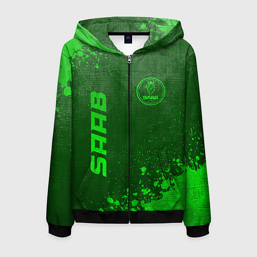 Мужская толстовка на молнии Saab - green gradient вертикально / 3D-Черный – фото 1
