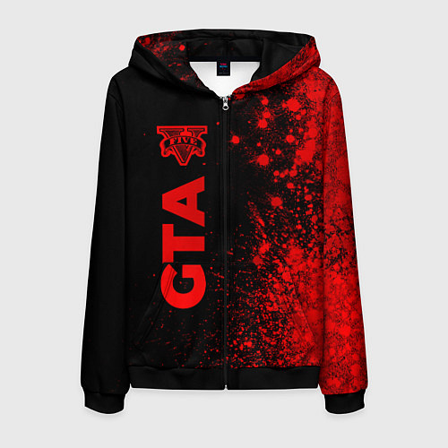 Мужская толстовка на молнии GTA - red gradient по-вертикали / 3D-Черный – фото 1