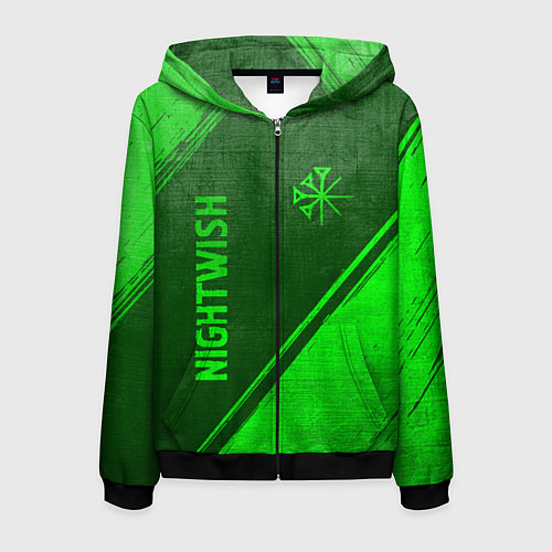 Мужская толстовка на молнии Nightwish - green gradient вертикально / 3D-Черный – фото 1