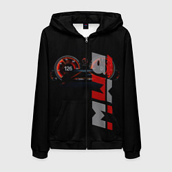 Толстовка 3D на молнии мужская BMW спидометр и надпись, цвет: 3D-черный