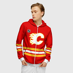 Толстовка 3D на молнии мужская Калгари Флэймз хоккей, цвет: 3D-белый — фото 2