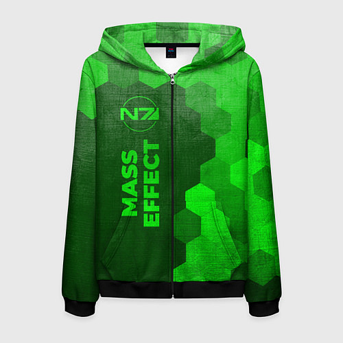 Мужская толстовка на молнии Mass Effect - green gradient по-вертикали / 3D-Черный – фото 1