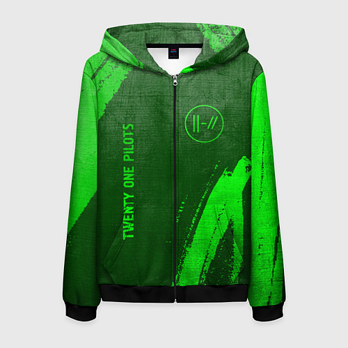 Мужская толстовка на молнии Twenty One Pilots - green gradient вертикально / 3D-Черный – фото 1