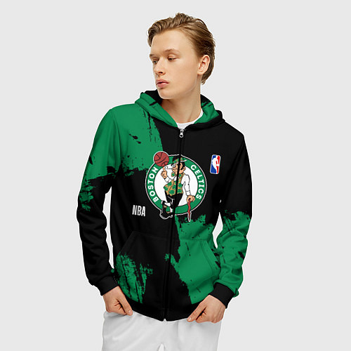 Мужская толстовка на молнии Бостон Селтикс баскетбольный клуб / 3D-Черный – фото 3