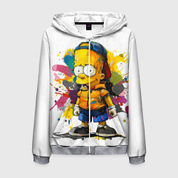 Толстовка 3D на молнии мужская Рисунок красками Барт Симпсон, цвет: 3D-меланж