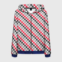 Толстовка 3D на молнии мужская Красный и серый горошек ретро, цвет: 3D-синий