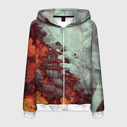 Толстовка 3D на молнии мужская Башня в облаках, цвет: 3D-белый