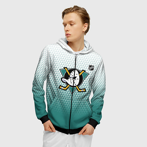 Мужская толстовка на молнии Анахайм Дакс - зеленая геометрия / 3D-Черный – фото 3