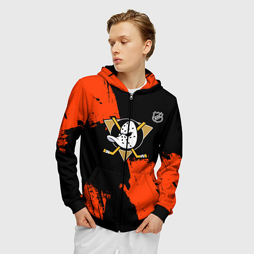 Мужская толстовка на молнии Анахайм Дакс - оранжевая краска / 3D-Черный – фото 3