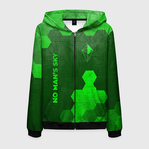 Мужская толстовка на молнии No Mans Sky - green gradient вертикально / 3D-Черный – фото 1