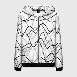 Толстовка 3D на молнии мужская Белый с серыми волнистыми полосами, цвет: 3D-черный