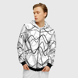 Толстовка 3D на молнии мужская Белый с серыми волнистыми полосами, цвет: 3D-черный — фото 2
