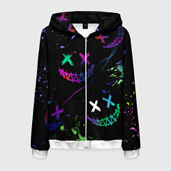 Толстовка 3D на молнии мужская Неновые краски - лица крипи смайл, цвет: 3D-белый