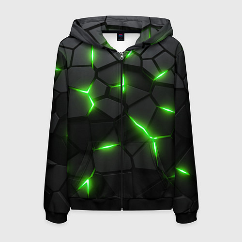 Мужская толстовка на молнии Зеленая неоновая броня / 3D-Черный – фото 1