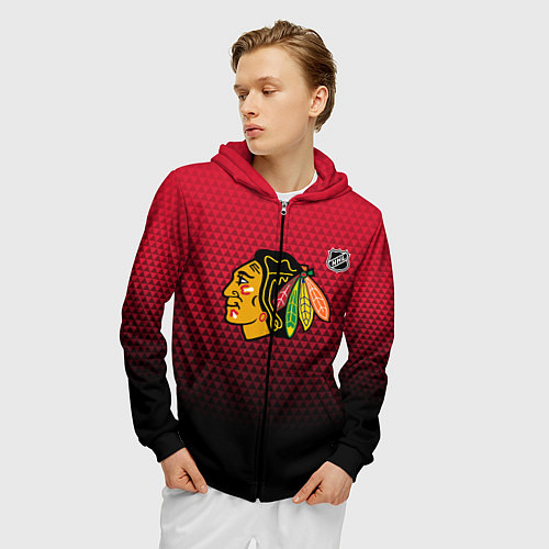 Мужская толстовка на молнии Чикаго Блэкхокс - геометрический градиент / 3D-Черный – фото 3