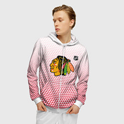 Толстовка 3D на молнии мужская Чикаго Блэкхокс - красные треугольники с градиенто, цвет: 3D-белый — фото 2