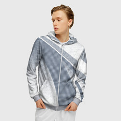 Толстовка 3D на молнии мужская Светлый серо-голубой текстурированный с полосой, цвет: 3D-меланж — фото 2