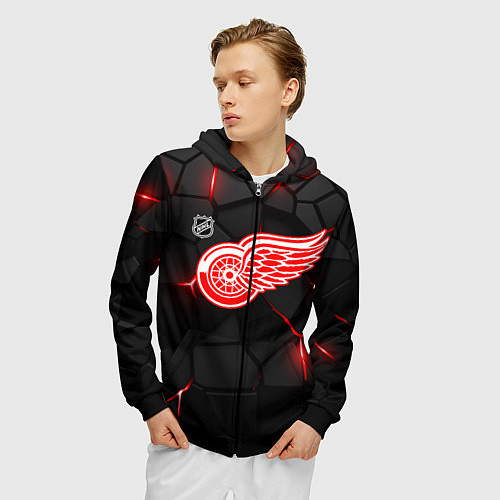 Мужская толстовка на молнии Детройт Ред Уингз - плиты с подсветкой / 3D-Черный – фото 3