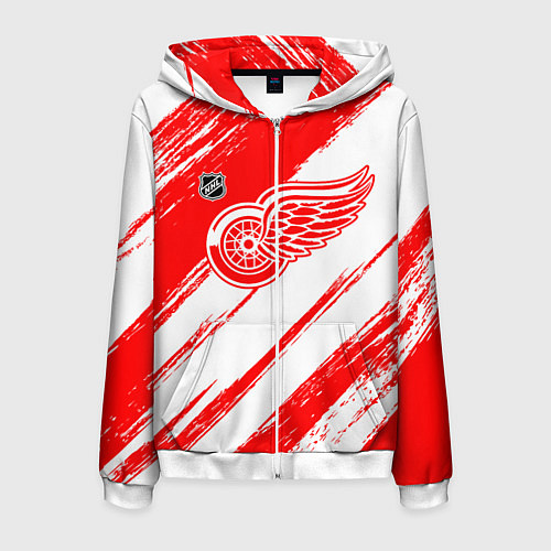 Мужская толстовка на молнии Детройт Ред Уингз - брызги красок / 3D-Белый – фото 1