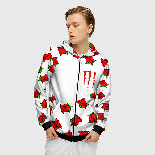 Мужская толстовка на молнии Monster energy steel rose / 3D-Черный – фото 3