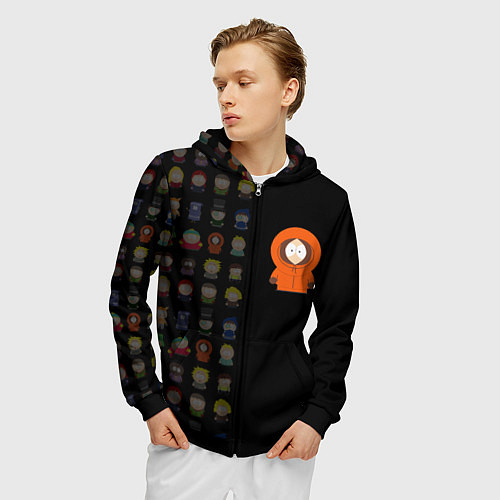 Мужская толстовка на молнии Южного парка Кенни / 3D-Черный – фото 3