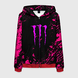 Толстовка 3D на молнии мужская Monster energy неоновые краски лого, цвет: 3D-красный