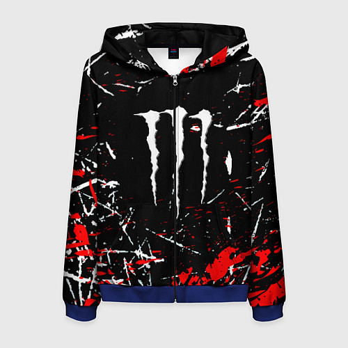 Мужская толстовка на молнии Monster energy штрихи / 3D-Синий – фото 1