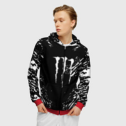 Толстовка 3D на молнии мужская Monster energy white splash, цвет: 3D-красный — фото 2