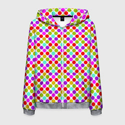Толстовка 3D на молнии мужская Разноцветный горох на белом, цвет: 3D-меланж