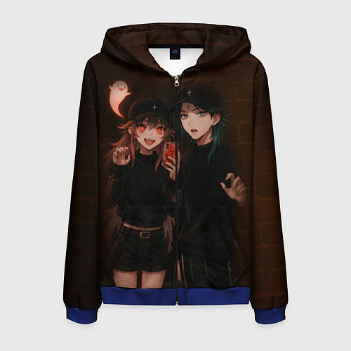 Мужская толстовка на молнии Ху Тао и Сяо пейринг / 3D-Синий – фото 1