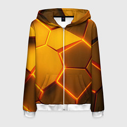 Толстовка 3D на молнии мужская Желтые неоновые соты - текстура, цвет: 3D-белый
