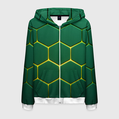 Мужская толстовка на молнии Зеленые плиты с желтым светом / 3D-Белый – фото 1