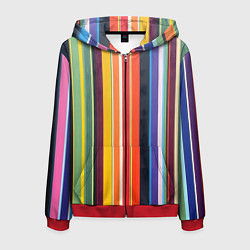 Толстовка 3D на молнии мужская Разноцветная полоска, цвет: 3D-красный