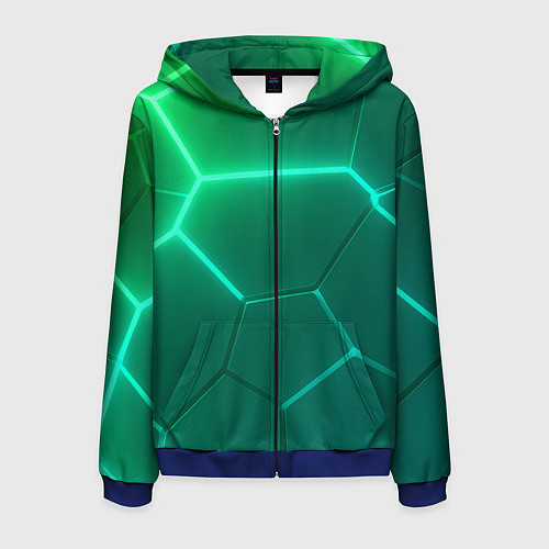 Мужская толстовка на молнии Зеленые неоновые плитки / 3D-Синий – фото 1