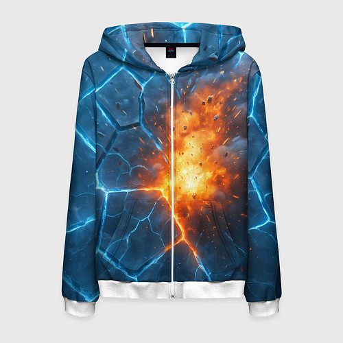 Мужская толстовка на молнии Взрыв из объемных плит / 3D-Белый – фото 1