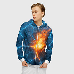 Толстовка 3D на молнии мужская Взрыв из объемных плит, цвет: 3D-белый — фото 2