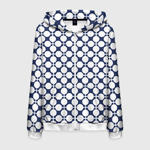 Мужская толстовка на молнии Серо-белый узор в клетку и горох ретро / 3D-Белый – фото 1