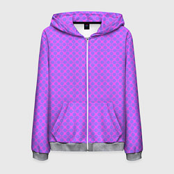 Толстовка 3D на молнии мужская Розовый сиреневый узор в клетку и горох, цвет: 3D-меланж