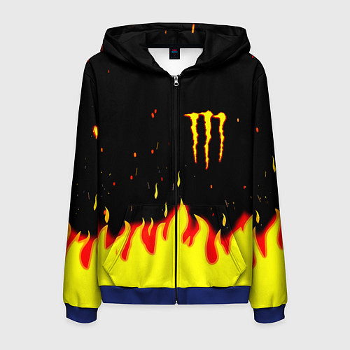Мужская толстовка на молнии Monster energy fire steel / 3D-Синий – фото 1
