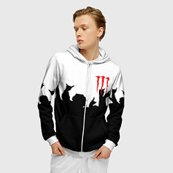 Толстовка 3D на молнии мужская Monster energy rock black, цвет: 3D-белый — фото 2